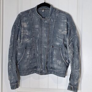 Free People‎ Blue Cotton Denim Distressed Jean Jacket Small